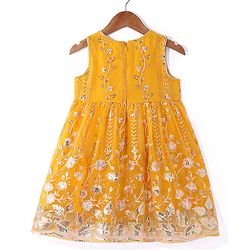 Babyhug Woven Sequinned Floral Embroidered Frock with Three Fourth Sleeves Net Jacket -Yellow - Image 10