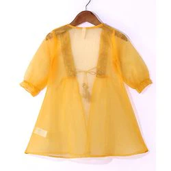 Babyhug Woven Sequinned Floral Embroidered Frock with Three Fourth Sleeves Net Jacket -Yellow - Image 12