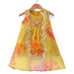 Babyhug Woven Sleeveless Ethnic Dress & Jacket Set With Floral Printed & Embroidery - Yellow - Image 5