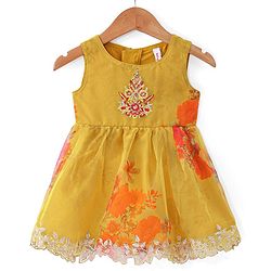 Babyhug Woven Sleeveless Ethnic Dress & Jacket Set With Floral Printed & Embroidery - Yellow - Image 6