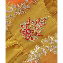 Babyhug Woven Sleeveless Ethnic Dress & Jacket Set With Floral Printed & Embroidery - Yellow - Image 10