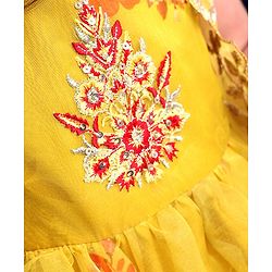 Babyhug Woven Sleeveless Ethnic Dress & Jacket Set With Floral Printed & Embroidery - Yellow - Image 3