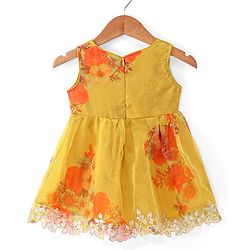 Babyhug Woven Sleeveless Ethnic Dress & Jacket Set With Floral Printed & Embroidery - Yellow - Image 7