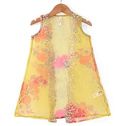 Babyhug Woven Sleeveless Ethnic Dress & Jacket Set With Floral Printed & Embroidery - Yellow - Image 8
