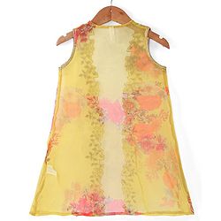 Babyhug Woven Sleeveless Ethnic Dress & Jacket Set With Floral Printed & Embroidery - Yellow - Image 9