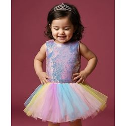 Babyhug Woven Sleeveless Mesh Top & Skirt Set With Sequin Detailing - Multicolour - Image 21