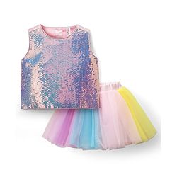 Babyhug Woven Sleeveless Mesh Top & Skirt Set With Sequin Detailing - Multicolour - Image 29