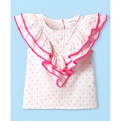 Babyhug Woven Sleeveless Top With Frill & Polka Dots - Pink & White - Image 10