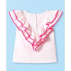 Babyhug Woven Sleeveless Top With Frill & Polka Dots - Pink & White - Image 8