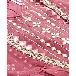 Babyhug Woven Three Fourth Sleeves Embroidered Top & Palazzo Set with Shrug Foil Embroidery - Rose Gold - Image 12