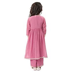 Babyhug Woven Three Fourth Sleeves Embroidered Top & Palazzo Set with Shrug Foil Embroidery - Rose Gold - Image 3