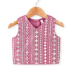 Babyhug Woven Three Fourth Sleeves Embroidered Top & Palazzo Set with Shrug Foil Embroidery - Rose Gold - Image 6
