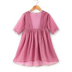 Babyhug Woven Three Fourth Sleeves Embroidered Top & Palazzo Set with Shrug Foil Embroidery - Rose Gold - Image 9