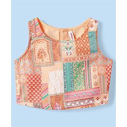 Babyhug Woven Top with Three Fourth Sleeves Printed Jacket & Palazzo - Peach - Image 5