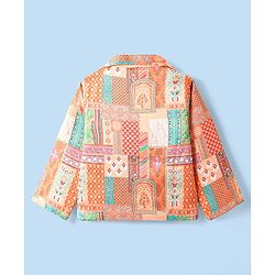 Babyhug Woven Top with Three Fourth Sleeves Printed Jacket & Palazzo - Peach - Image 3
