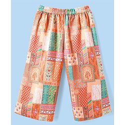 Babyhug Woven Top with Three Fourth Sleeves Printed Jacket & Palazzo - Peach - Image 6