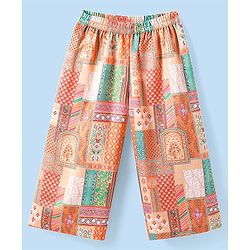 Babyhug Woven Top with Three Fourth Sleeves Printed Jacket & Palazzo - Peach - Image 6