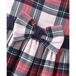 Babyhug Woven Yard Dyed Half Sleeves Checks Frock with Bow Applique - Red - Image 3