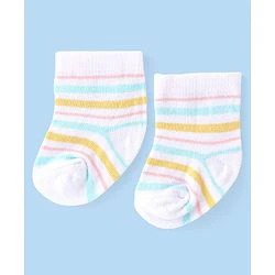 Cute Walk by Babyhug Anti-Bacterial Ankle Length Striped & Polka Dots Design Socks Pack of 3 - Yellow Blue & White - Image 4