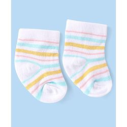 Cute Walk by Babyhug Anti-Bacterial Ankle Length Striped & Polka Dots Design Socks Pack of 3 - Yellow Blue & White - Image 5