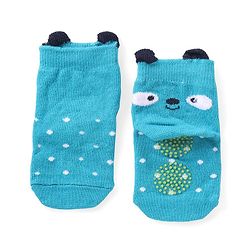 Cute Walk by Babyhug Anti Skid Ankle Length Antibacterial Knitted Striped & Polka Dots Design Socks Pack Of 3 - Blue White & Yellow - Image 3