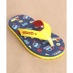 Cute Walk by Babyhug Slip On Flip Flops Construction Vehicle Print - Yellow & Blue - Image 3