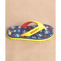 Cute Walk by Babyhug Slip On Flip Flops Construction Vehicle Print - Yellow & Blue - Image 4
