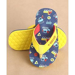 Cute Walk by Babyhug Slip On Flip Flops Construction Vehicle Print - Yellow & Blue - Image 6
