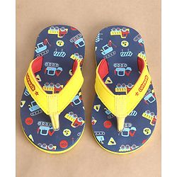 Cute Walk by Babyhug Slip On Flip Flops Construction Vehicle Print - Yellow & Blue - Image 7