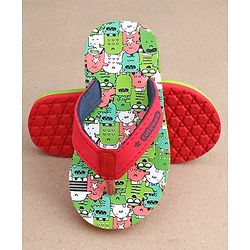 Cute Walk by Babyhug Slip On Flip Flops with Monster Print - Red & Green - Image 12