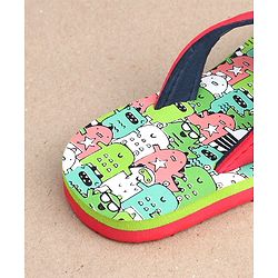 Cute Walk by Babyhug Slip On Flip Flops with Monster Print - Red & Green - Image 14