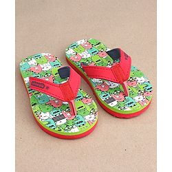 Cute Walk by Babyhug Slip On Flip Flops with Monster Print - Red & Green - Image 23