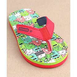 Cute Walk by Babyhug Slip On Flip Flops with Monster Print - Red & Green - Image 24