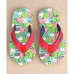 Cute Walk by Babyhug Slip On Flip Flops with Monster Print - Red & Green - Image 6