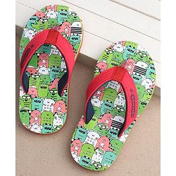 Cute Walk by Babyhug Slip On Flip Flops with Monster Print - Red & Green - Image 8